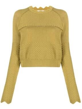 Victoria Beckham Panelled Knitted Jumper Scallop Neck Cotton Blend Small